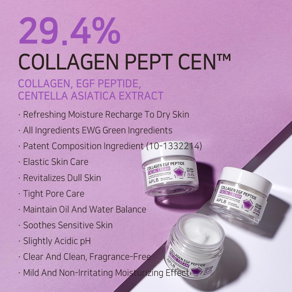 Collagen EGF Peptide Facial Cream | COLLAGEN PEPT CEN™ 29.4% 1.86 Fl.Oz/Korean Skincare, Elasticity Care, Deep Hydration, Revitalize for Gentle and Improve Skin Texture
