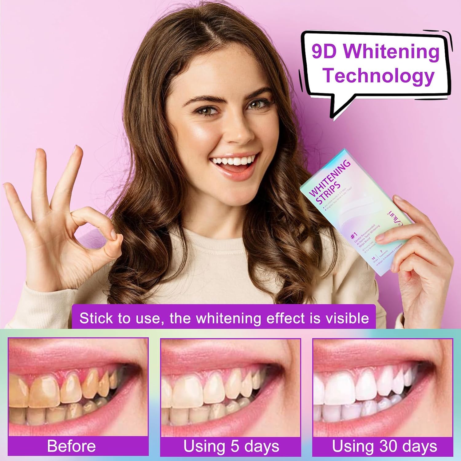 Teeth Whitening Strips,7-Day Whitening Strips,Sensitive Teeth Whitener,Enamel Safe for Whiter Teeth,Deep Stains Removal,Nstant Teeth Whitening without the Harm (14Pcs)