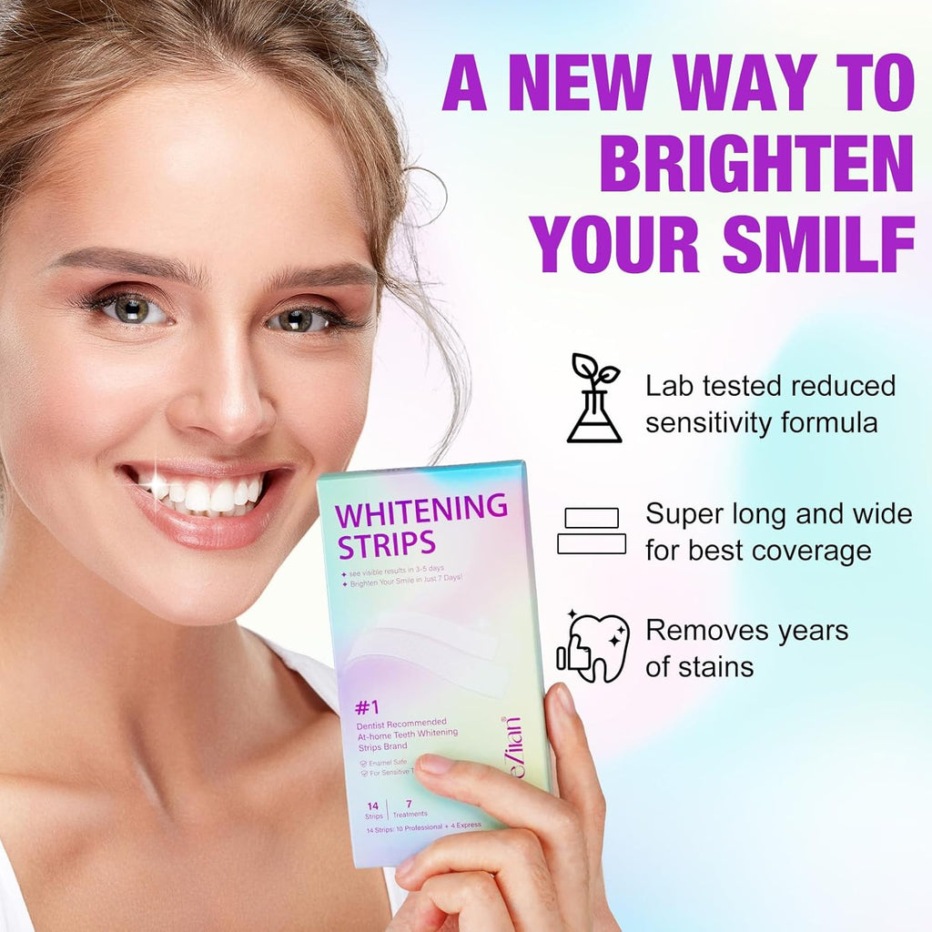 Teeth Whitening Strips,7-Day Whitening Strips,Sensitive Teeth Whitener,Enamel Safe for Whiter Teeth,Deep Stains Removal,Nstant Teeth Whitening without the Harm (14Pcs)