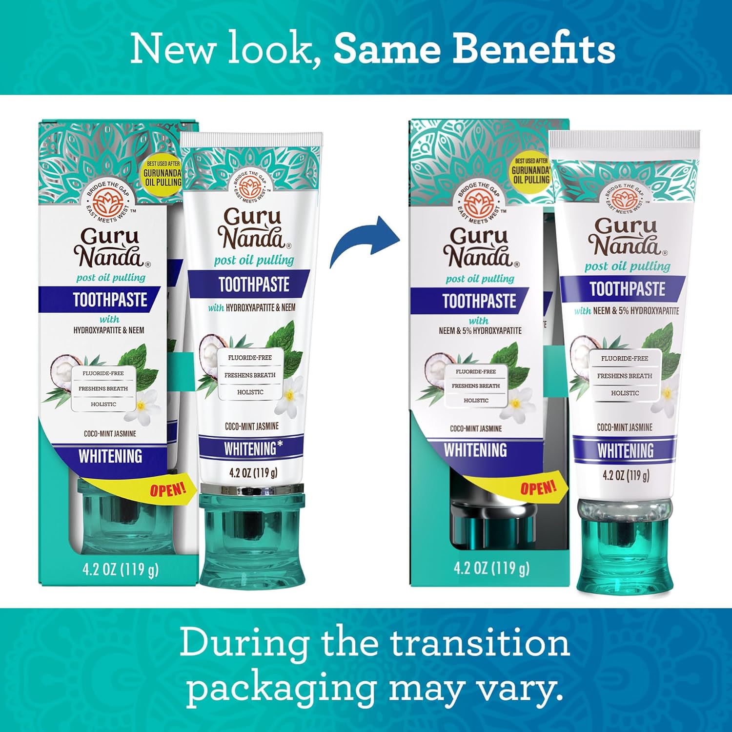 Hydroxyapatite Toothpaste, SLS & Fluoride Free, Whitening Toothpaste with Tongue Scraper & Squeezer - Freshens Breath, Fights Plaque - Natural Cocomint Jasmine Neem, 4.2Oz