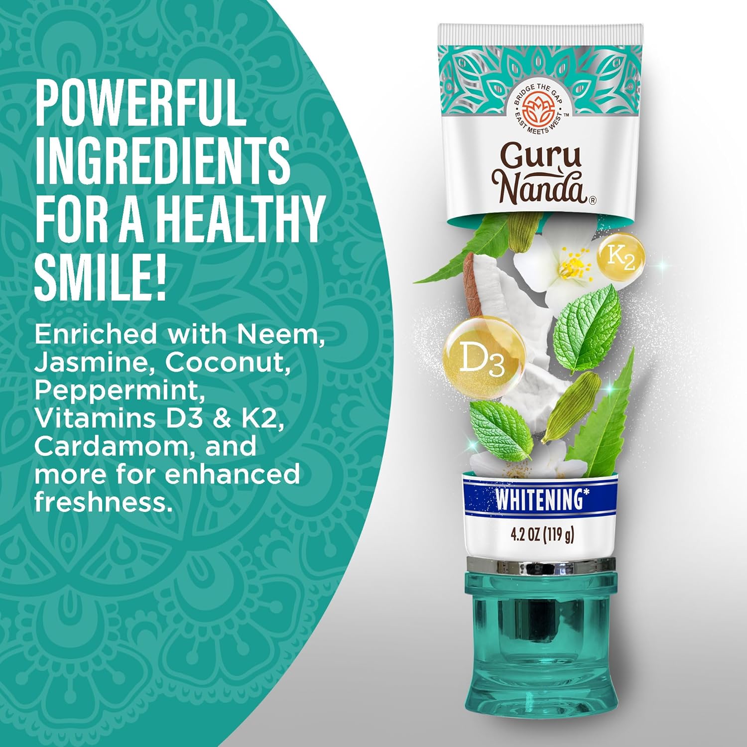 Hydroxyapatite Toothpaste, SLS & Fluoride Free, Whitening Toothpaste with Tongue Scraper & Squeezer - Freshens Breath, Fights Plaque - Natural Cocomint Jasmine Neem, 4.2Oz